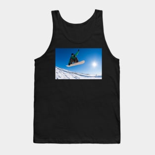 Snowboarder jumping against blue sky Tank Top